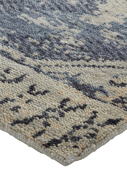 100% Wool, Hand-Knotted Beautiful Blue Geometric Rug