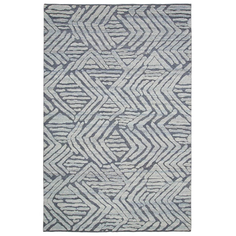 High Low Textured Handknotted Rug Denim