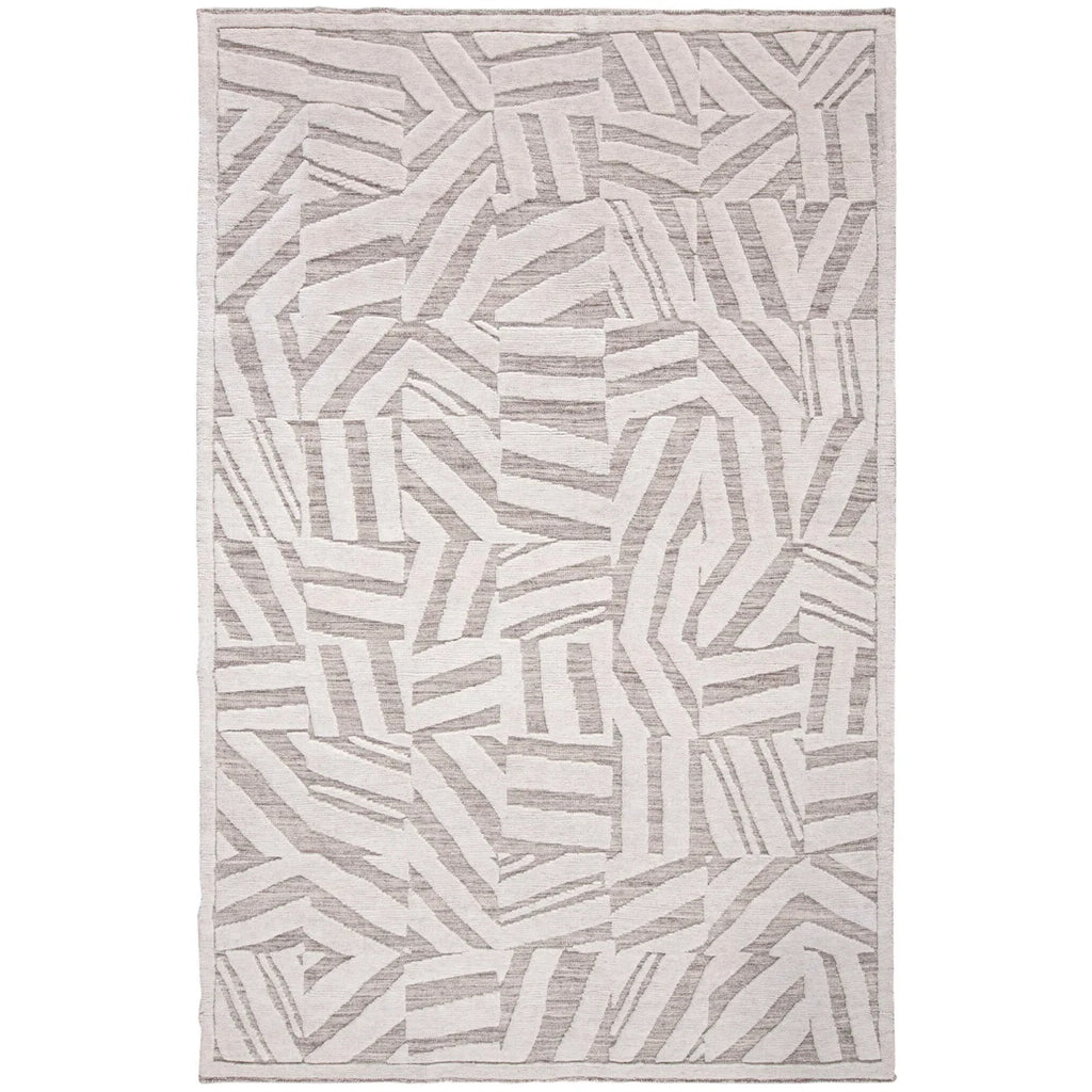 High Low Textured Handknotted Rug Ivory / Grey