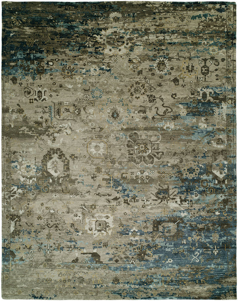Wool and Bamboo Silk Oushak Grey and Blue